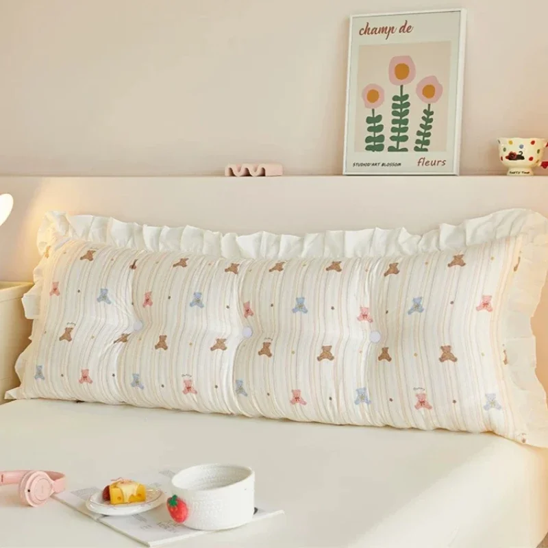 Cotton Long Cushion Cartoon Printed Leisure Backrest Pillow Bedroom Tatami with Lace Decor Headboard Soft Bag Bolster Cushions
