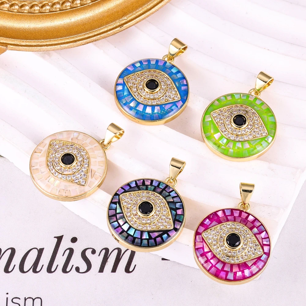 Juya 18K Gold Plated Luxury Micro Pave Zircon Hamsa Hand Of Fatima Evil Eye Charms For DIY Talisman Jewelry Making Material