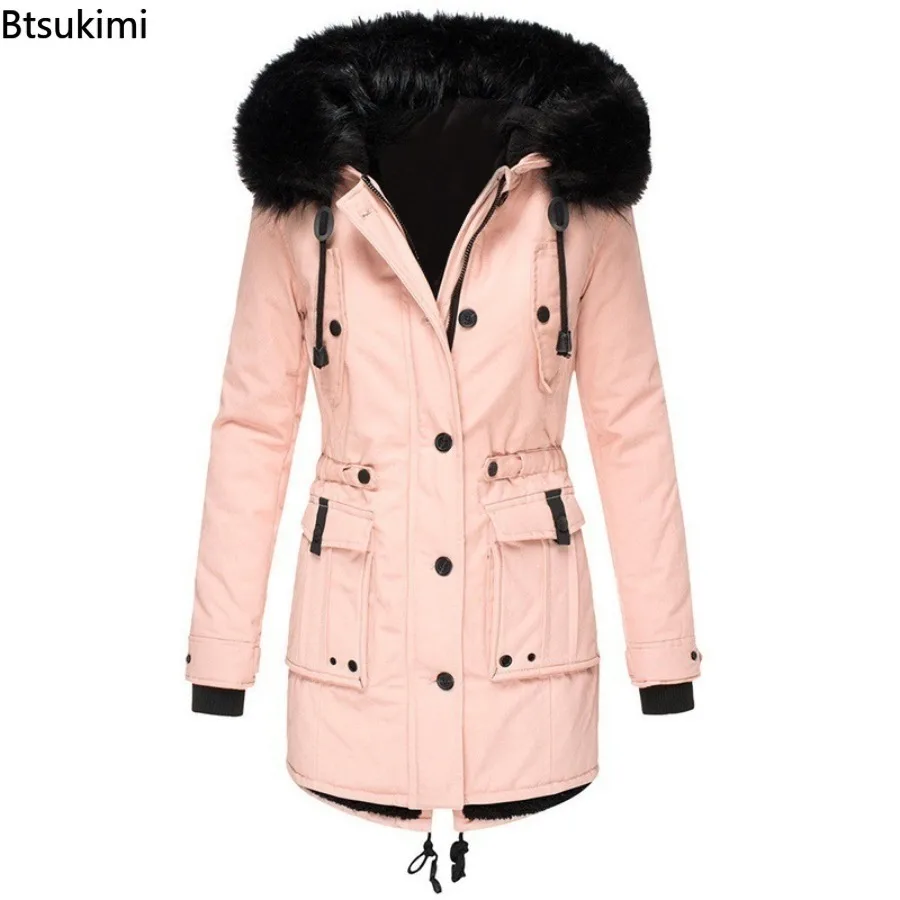 2025 Women's Thickened Warm Parka Oversized Autumn Winter Plush Cotton Jacket Coat with Fur Collar Female Hooded Warm Jacket