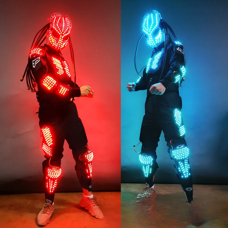 

Helmet Colorful Luminous Armor LED Alien KTV Bar Halloween Performance Costume European and American Set Hip Hop Punk