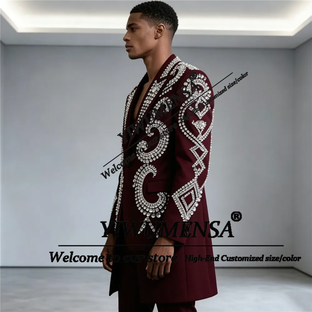 

Exclusive Wedding Suit For Man Diamond Beaded Prom Blazer Long Customized 2 Piece Sets Jacket Pants Terno Masculinos Completo