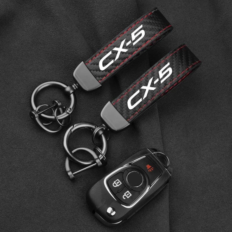 Leather Carbon Fiber Car Ring Keychain Trinket Zinc Alloy Keyrings Rotate 360 Degrees For Mazda CX5 CX-5 Auto Accessories