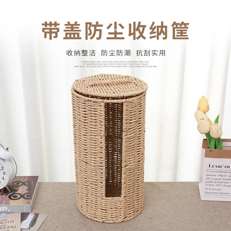 

Rattan storage basket with lid, living room, bedroom storagebasket, imitation rattanhotel, B&B bath towelbasket, laundrybask