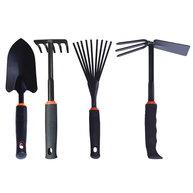 Juego de herramientas de jardinería, azada de doble uso, rastrillo de cinco dientes, rastrillo de hojas, pala para plantar flores en el hogar, plantar suculentas, 4 Uds.