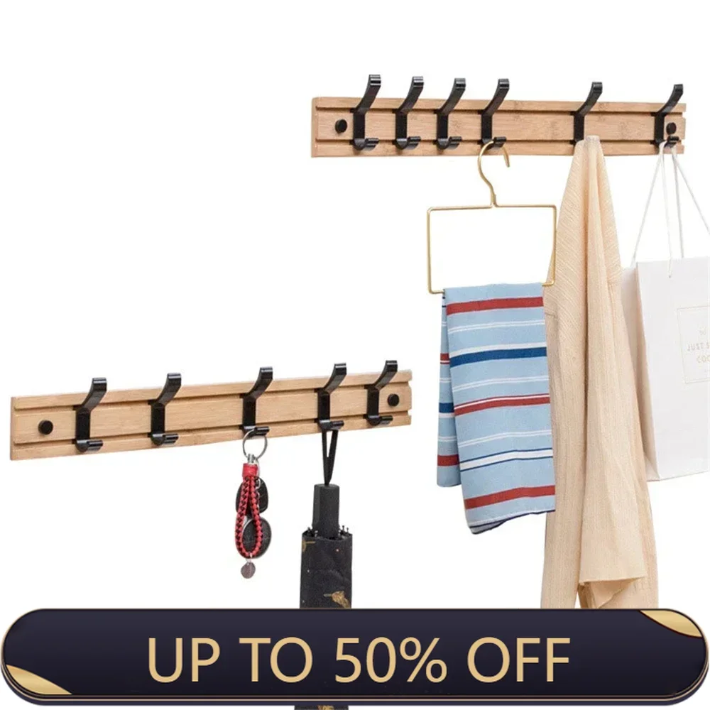 Bamboo Wall Mounted Coat Rack With Removable Hooks Bathroom Door Clothes Hangers Hallway Hat Key