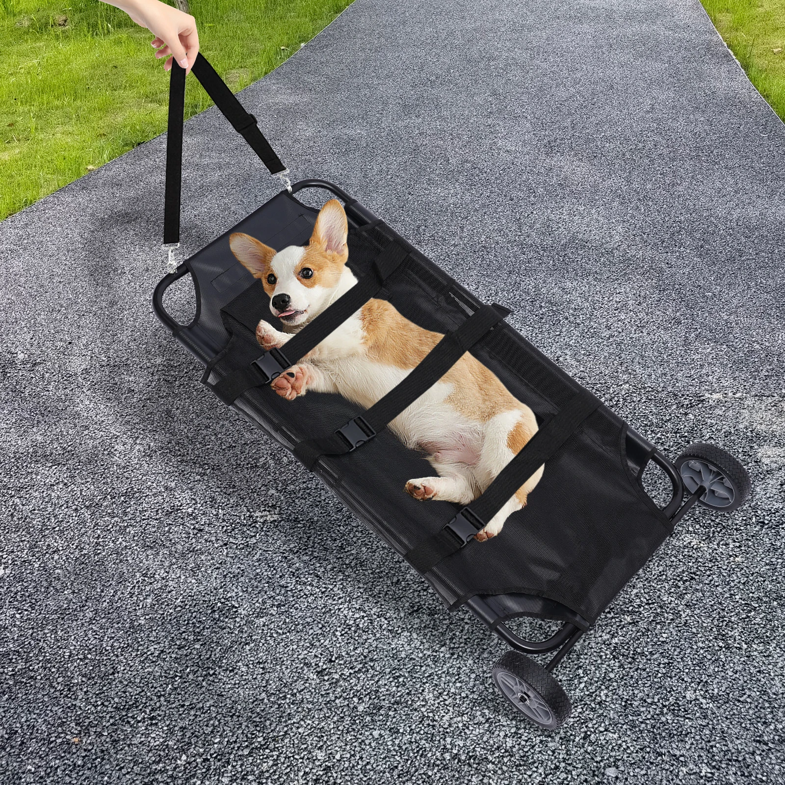 Adjustable Shoulder Strap Animal Stretcher Pet Trolley with Wheels Max Loading 110lbs Professional Family Pet Accessories