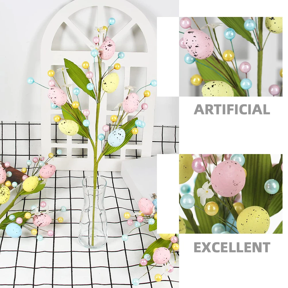 

3pcs Artificial Branches Faux Stem Decorative Picks Vase Filler Easter Party Supplies Simulation Egg Branch Easter Decoration