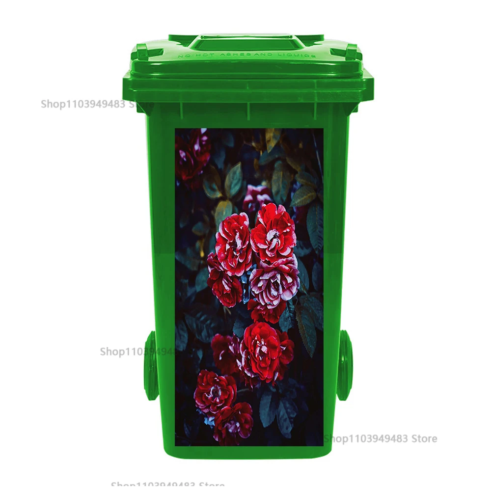 Bloeiende plant prullenbak muurschildering zelfklevende waterdichte stickers recycling milieuvriendelijke Wheelie Bin Art Decals