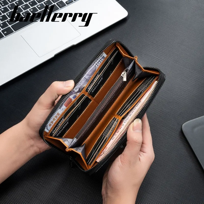 Baellerry RFID Men's Handbag Zipper PU Leather Men Long Coin Purse Credit Card Card Holder Business Wallets