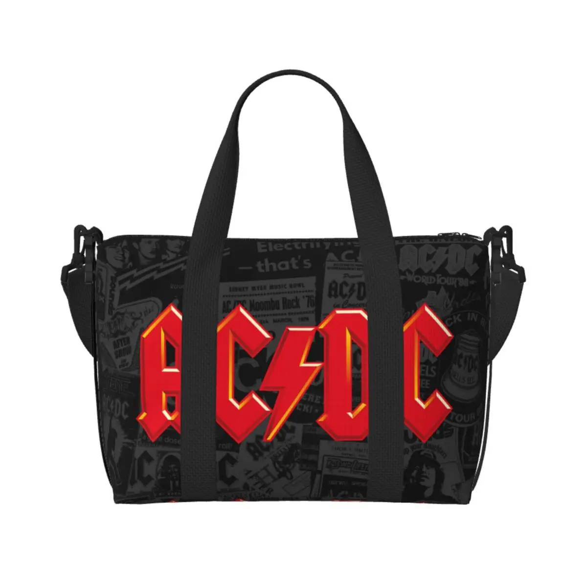 

Custom AC DC Vintage Heavy Metal Rock Beach Tote Bag Women Extra Large Gym Carry On Travel Shopping Bags