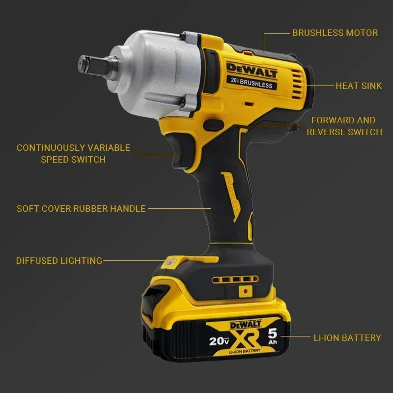DEWALT DCF900 مفتاح ربط كهربائي بدون فرش لاسلكي 1/2 بوصة مدمج بثلاث سرعات تعديل إزالة إطارات مدفع هوائي
