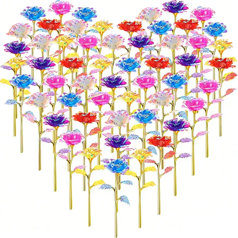 8 Piezas de Rosas Artificiales Coloridas con Lámina Dorada, Ramo de Rosas Falsas, Decoración para el Día de San Valentín, Día de la Madre y el Hogar