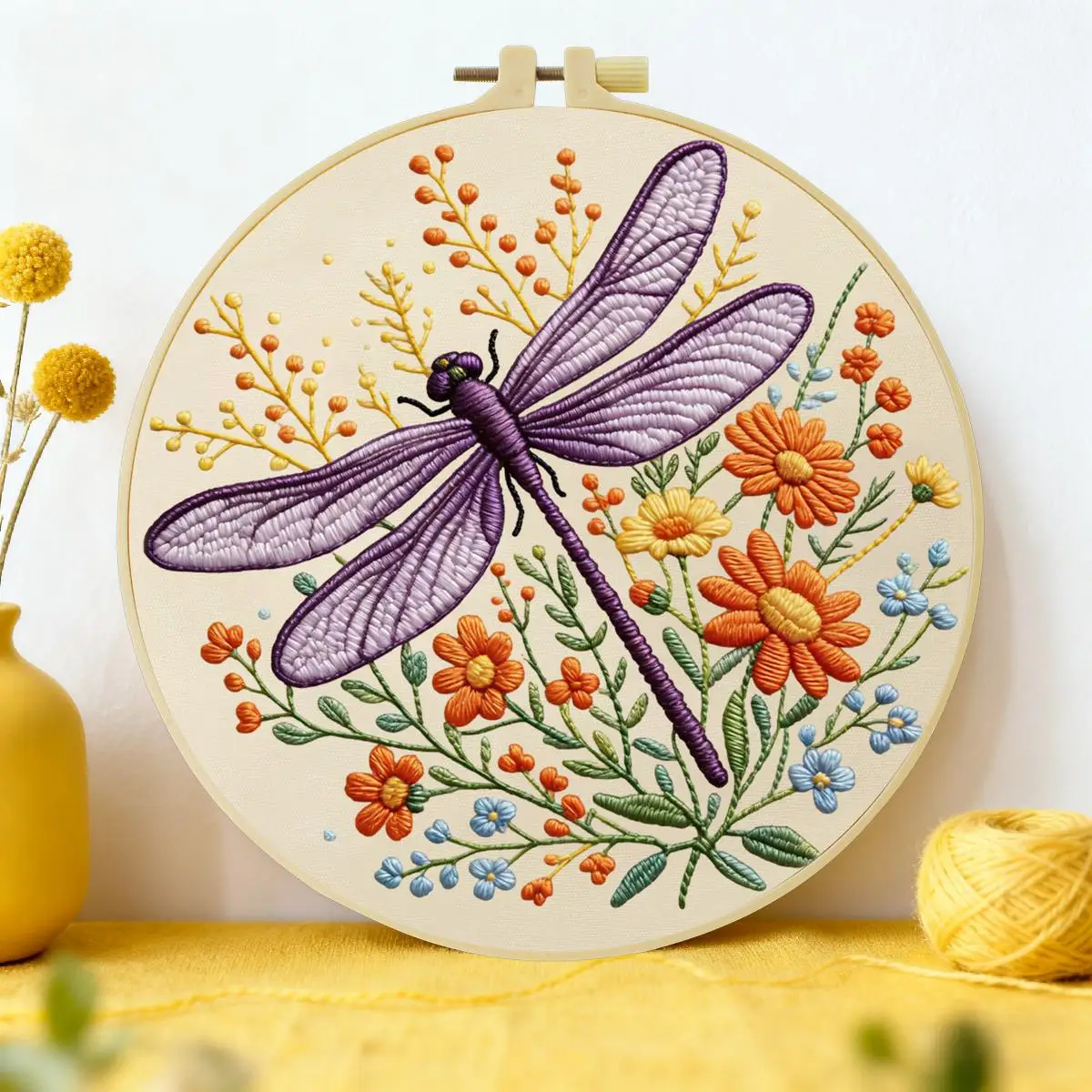 1 Stück 20X20CM/15X15CM 7,87/6,3 Zoll Tier - Libellen-Stickerei-Starter-Kit DIY-Kit DIY-Stickerei-Set Handarbeiten – Detail 1