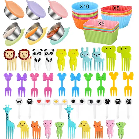 Mini plastfruktgafflar för barn Silikonmatlådeavdelare/Cupcake-foder för barn i skolan Bento-matlådetillbehörsset 10 best sales plastgaffel - №8