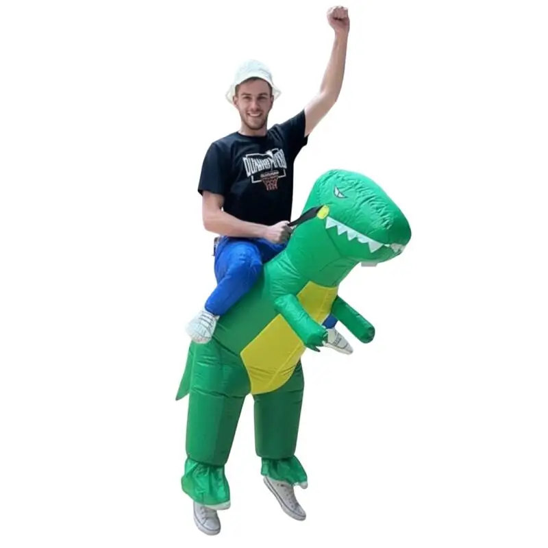 Grappige Groene Dinosaurus Rijden Opblaasbaar Cosplay Kostuum Unisex Voor Volwassen Halloween Carnaval Party Outdoor Speelgoed Verkleedoutfit