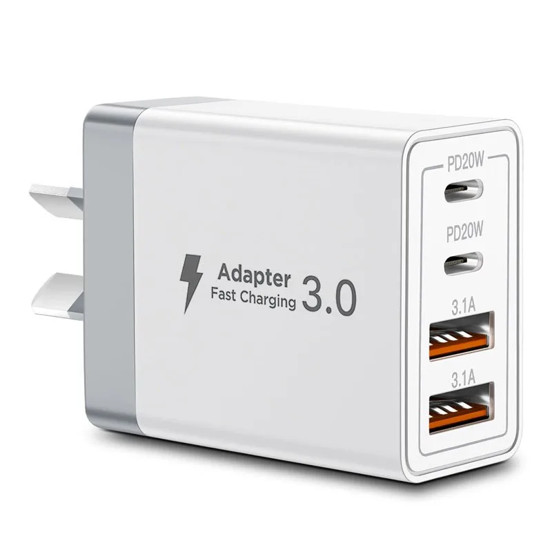 EU/VK/VS/AU Stekker Multi-poort USB-C/USB-A Mobiele Telefoonlader, 40W Dubbele PD Snellader Adapter voor iPhone, Xiaomi