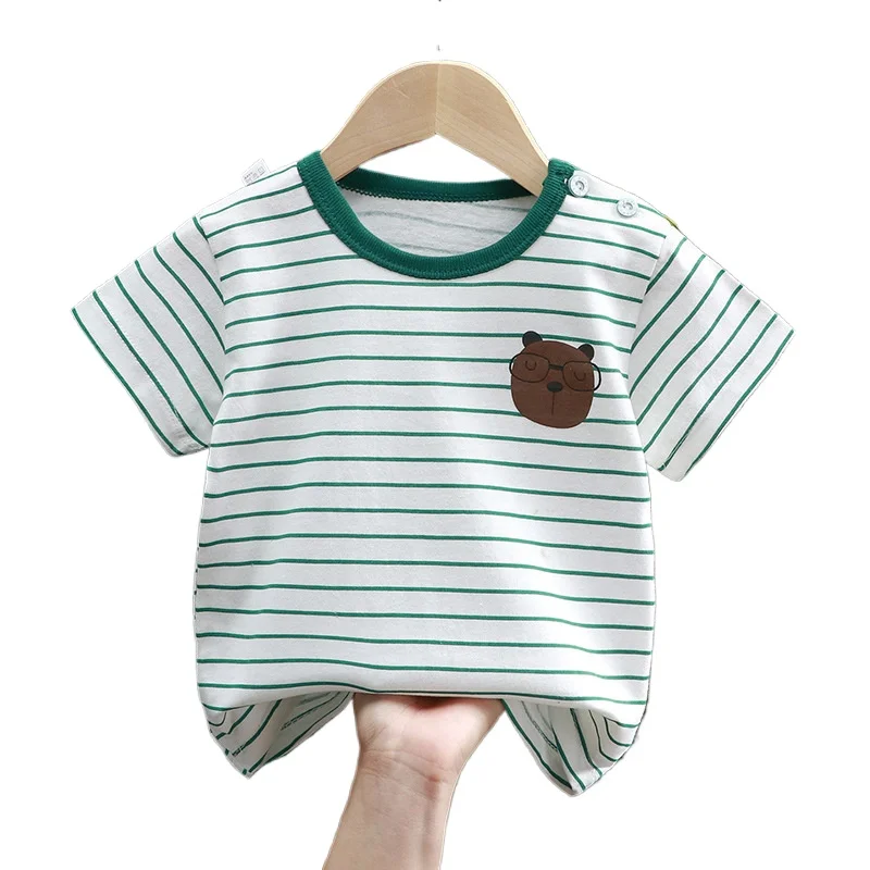 

Girl Clothes Summer New Striped Kids Short Sleeve T-Shirt Cotton Baby Girls Boys Clothing 메종 키츠네 티셔츠 Boys Clothes