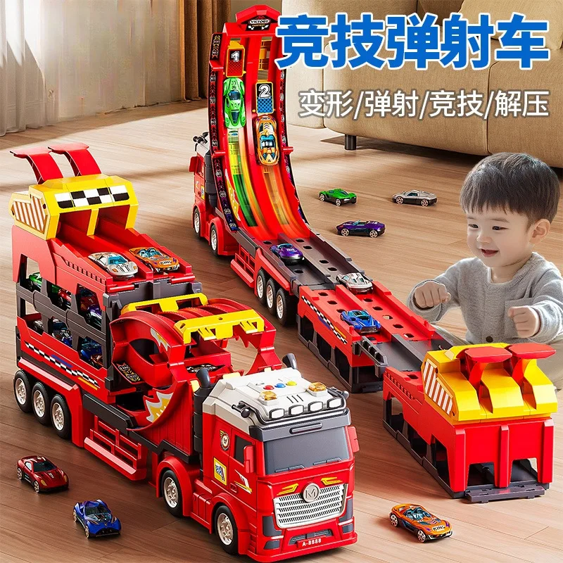 Spielzeugauto für Jungen, Aufbewahrungsbehälter aus Legierung für Kinder, technischer LKW, verformter großer LKW, Schienenkatapultwagen, Alter 3 bis 6 Jahre