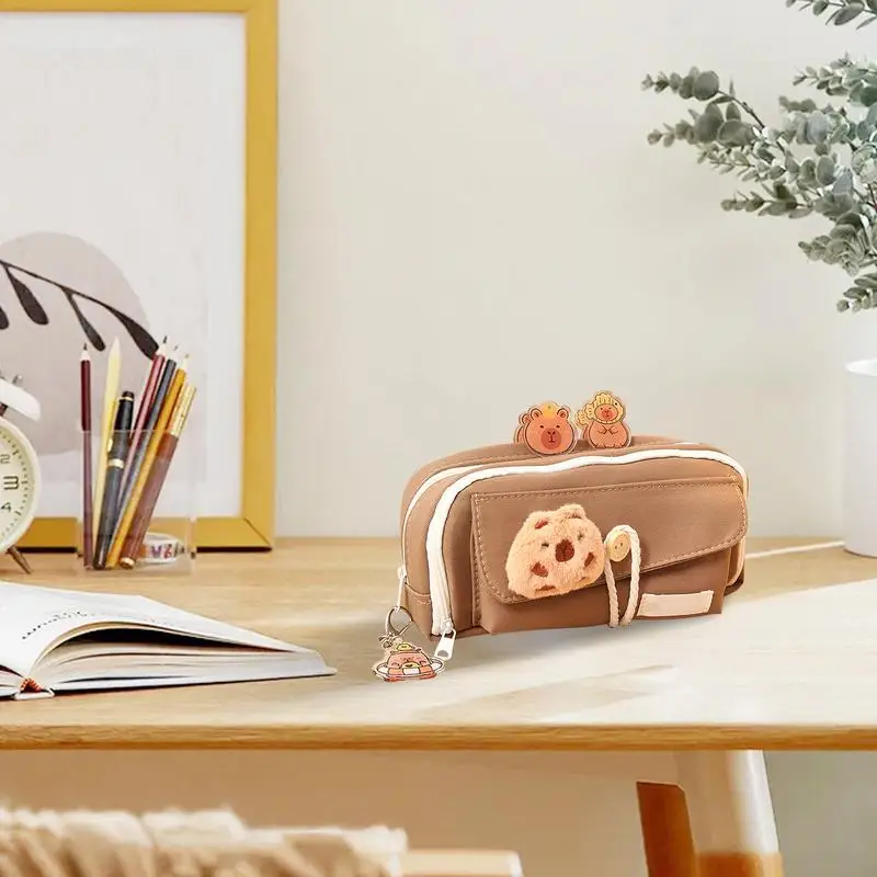 Wide Opening Pencil Case Capybara Large Capacity Multi-layers Pouch Large Capacity Cartoon Pen Case For School Workplace