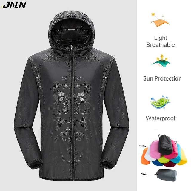 JNLN mężczyźni kobiety wodoodporne kurtki turystyczne szybkoschnąca wiatrówka kempingowa unisex Outdoor Trekking płaszcz przeciwdeszczowy anty UV opakowanie ubrania