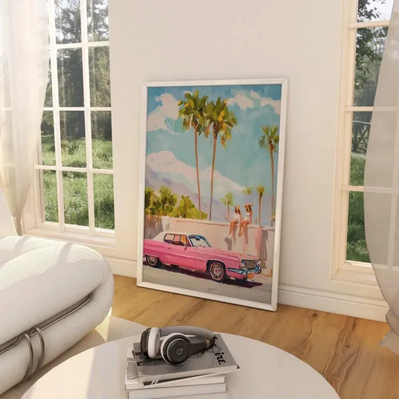 Vintage Girly Summer Pool Party Poster Palm Beachy Pink Turquoise Coastal Canvas  Wall Art for Living Room Home Decor view 5