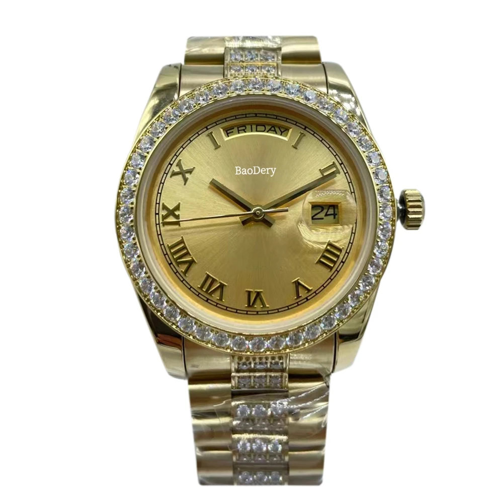 High-Quality 36mm watches for women,WatchGolden Bezel, Dial with Roman Numerals Gem Scale for Lady\'s best gifts for,Watch