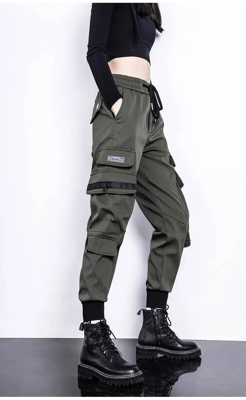 HKSH Women Tide Cargo Pants Casual Loose Trend American Pockets Safari Style Overalls High Street Foot Binding Hiking Ins HK3902