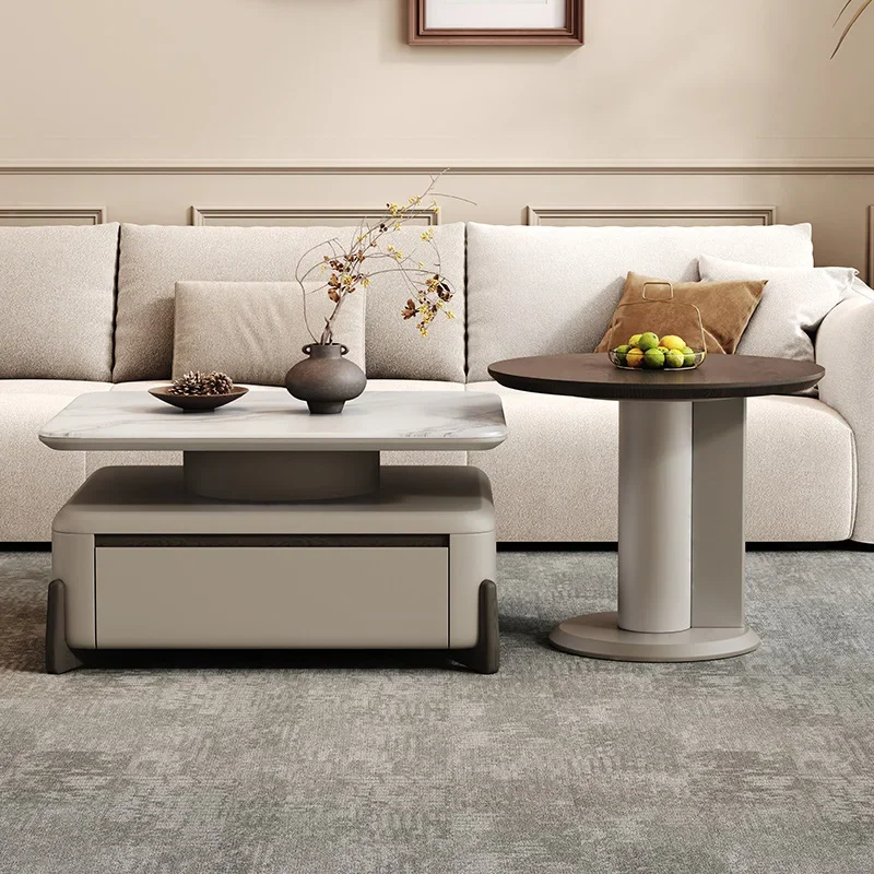 Minimalist 2-Piece Coffee Tables Set for Living Room Modern Home Interior Center Table with Storage Drawers Side Table Furniture