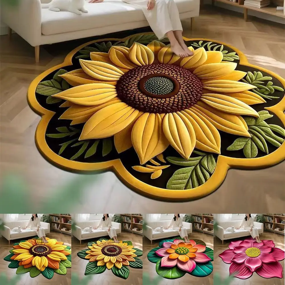 Portable Special-shaped Sunflower Carpet Soft Absorbent Sunflower Mat 60x60cm Non-slip Blanket for Living Room Tea Table Bedside