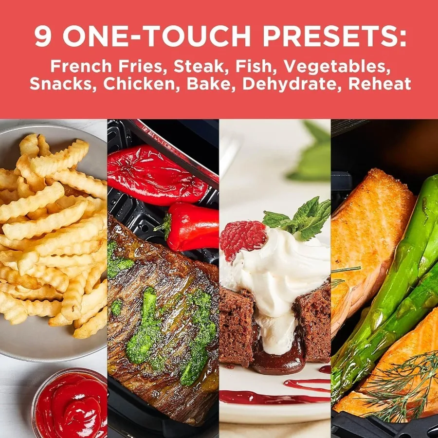 Purifry 8QT Fritadeira de ar crocante sabor frito sem gordura mais assar desidratar e manter alimentos quentes tela sensível ao toque digital e Au