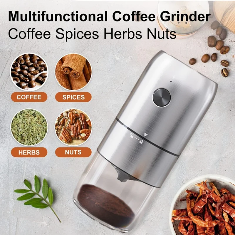 Portable Electric Burr Coffee Grinder, Small Electric Rechargeable Mini Coffee Grinder With Multiple Grinding Settings