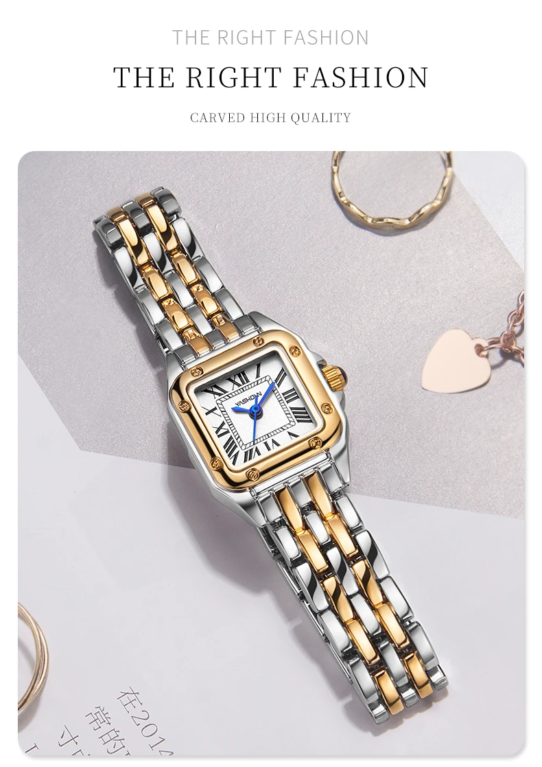 YASHIDUN Women Watch Square Small Clock Elegant Watch Small Size Quartz Watch Stainless Steel Waterproof Women Wristwatch