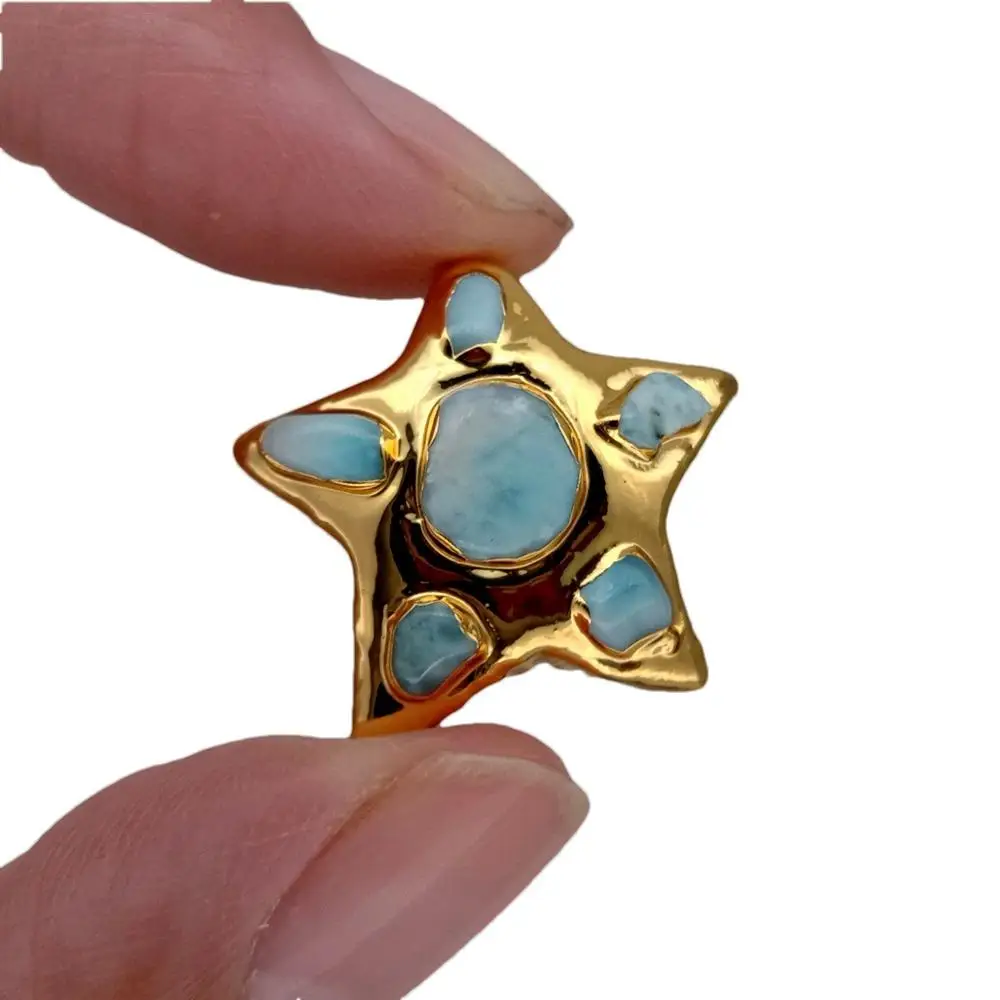 5 Pcs Larimar Star Shape Stone Connector Beads For Fashion Jewelry Accessories