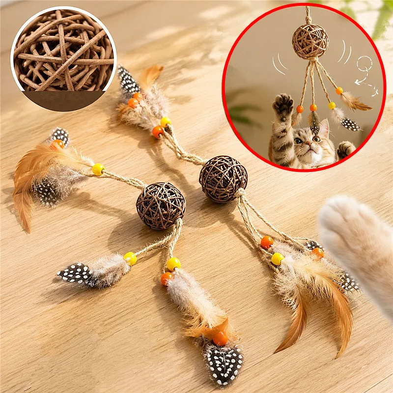 

Cat Toy Feather Ball Cat Toys Interactive Sisal Hemp Rope Large Ball Toys for Cats Scratching Self-hi Kitten Teaser Pet Products