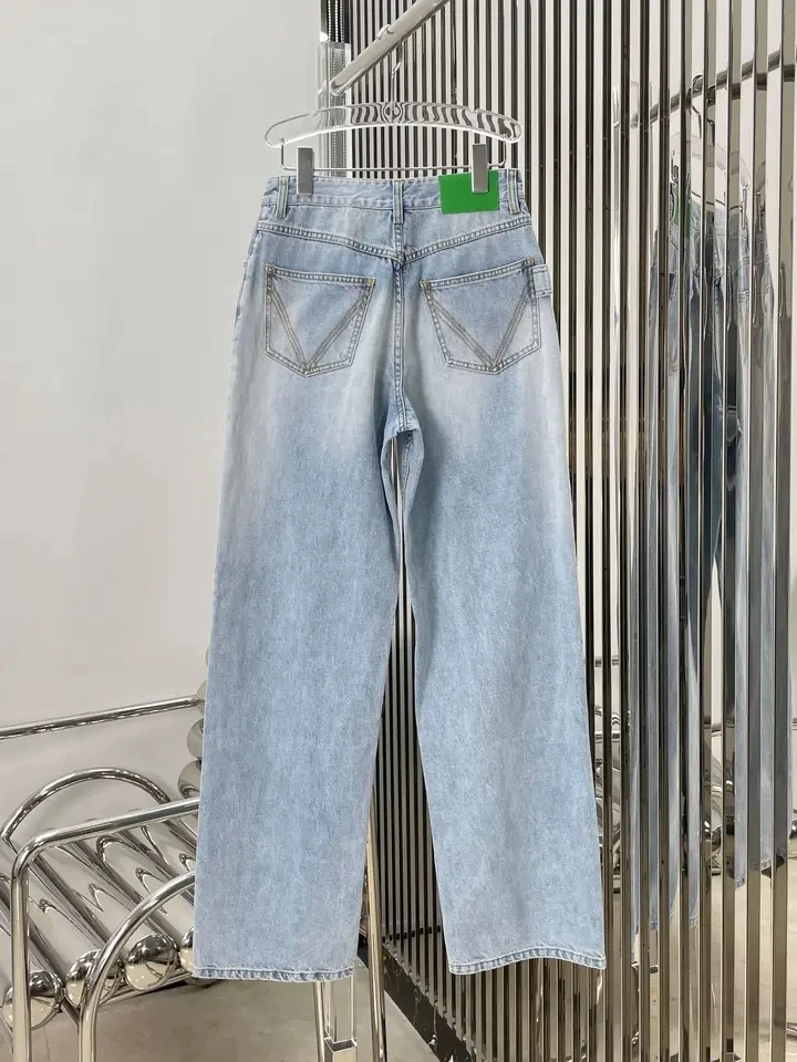 2024SS Spring Summer Luxury New Women High Quality Cowboy Straight Pants Female Chic Jeans