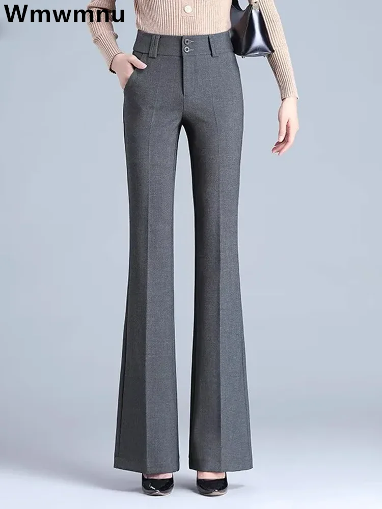

Office Ankle-length Flare Suits Pants High Waist OL Korean Casual Slim Pantalones Women Spring Summer Grey/Black Boot Cut Calcas