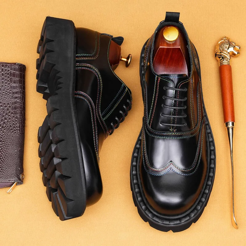 

Men'S Genuine Leather Vintage High Quality Shoes Luxury Wedding Formal Dress Classic Elegant Italian Black Shoe