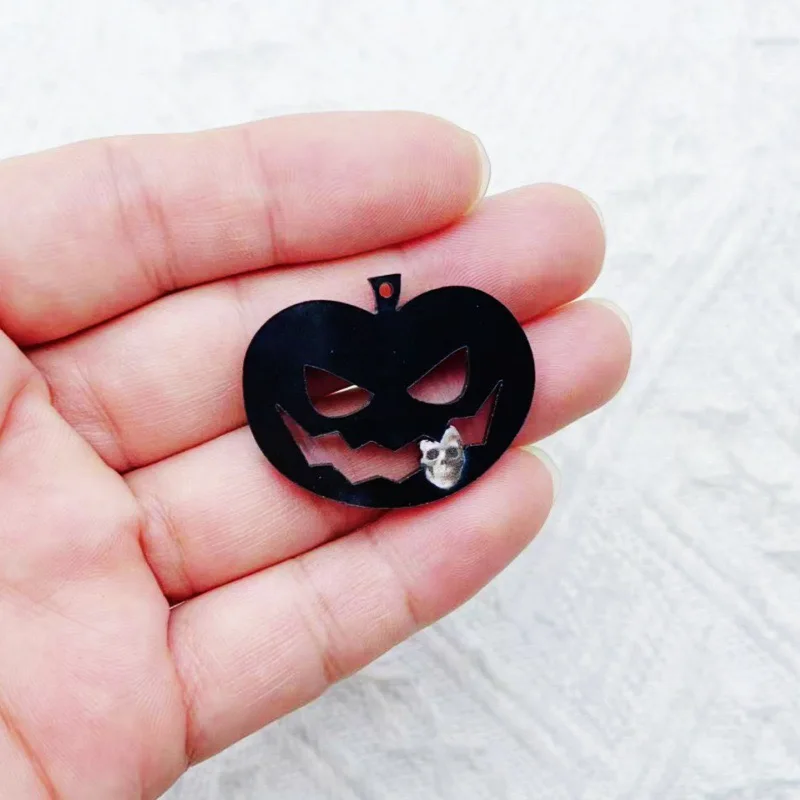 10pcs Acrylic Printed Halloween Spider Web Bat Pumpkin Skull Pendant DIY Jewelry Pendant Accessories image 4