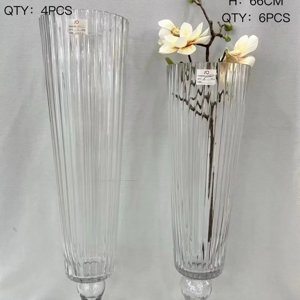 Wedding decoration modern simple transparent glass vase striped pattern wholesale ornament