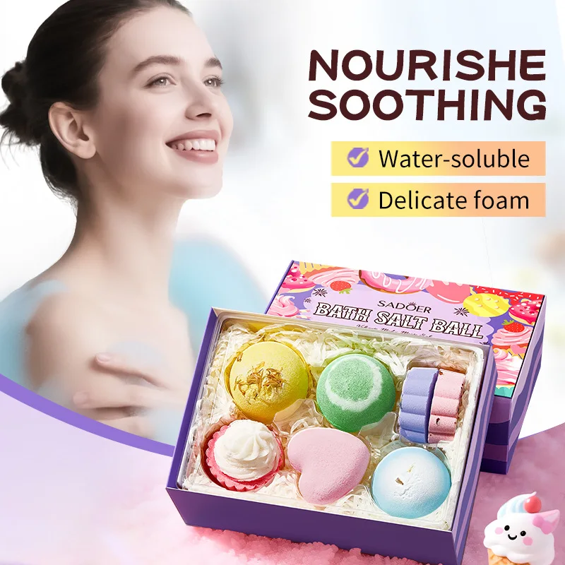 Bath Bomb Lasting Fragrance Aromatherapy Floral Exfoliation Moisturizing Bath Gel Hydrotherapy Salt Bath Ball Seven Piece Set view 3