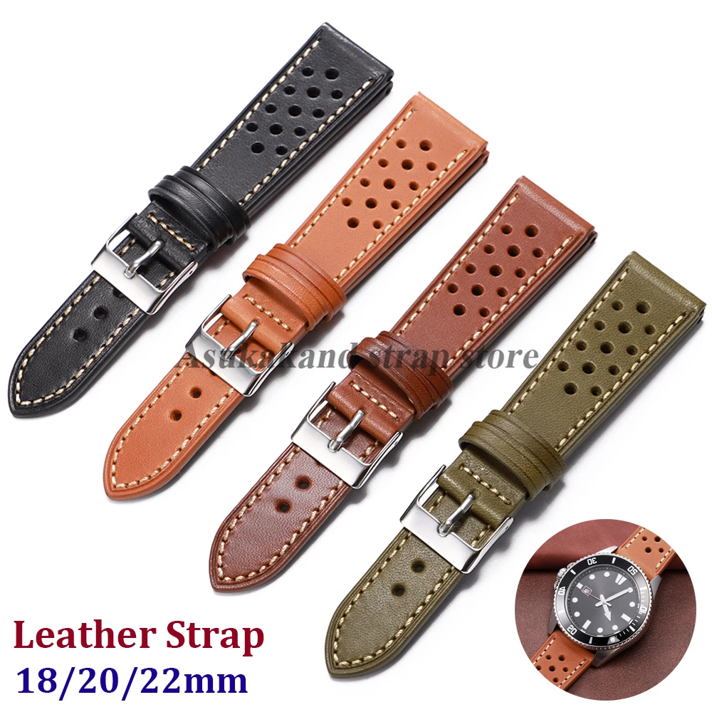 Handcrafted Pueblo Italian Cowhide Leather Strap Ventilated for Seiko for Omega 18mm 20mm 22mm WatchBand Men's Watch Accessories