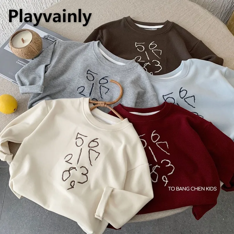 新しい秋冬子供ソフト暖かい-tシャツかわいい刺繍-o-ネック長袖プルオーバー男の子女の子カジュアル多用途トップス-h0636
