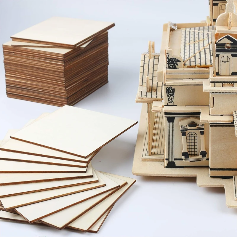 50pcs 2cm Unfinished Wooden Squares Pieces, Natural Blank Wood Slices Wooden Square Cutout Tiles for Crafts, Cup Coasters