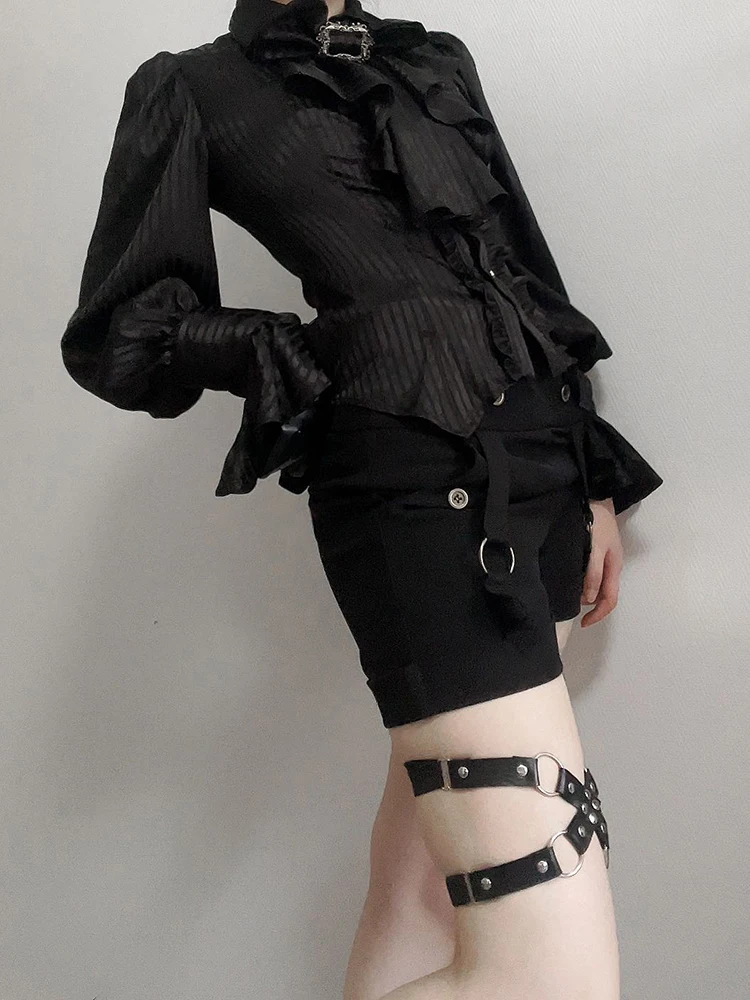 Temperament Tops Vrouwen Blouses Vintage Boog Stand Hals Flare Mouwen Ruches Chic Blouse Tops 2025, Blusas Mujer De Moda