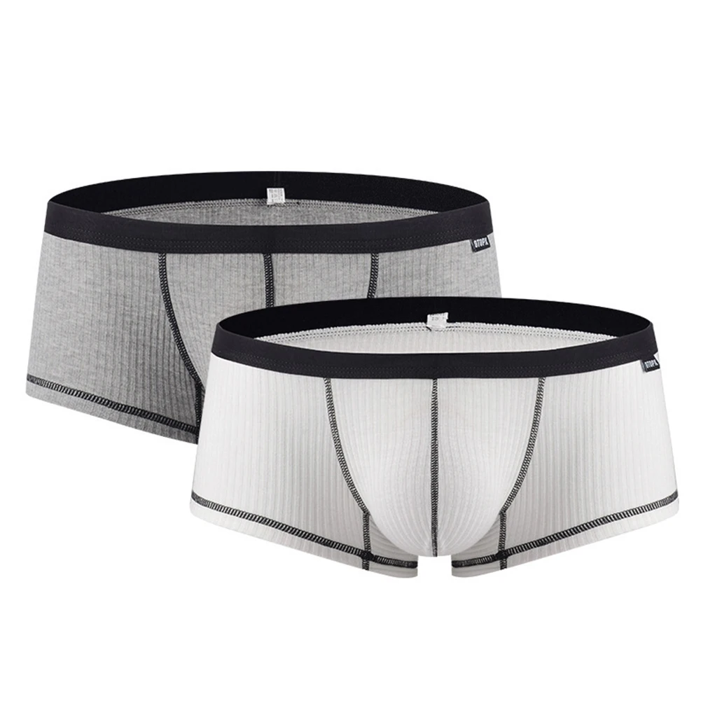 Modal Fabric Mens Fashion Ribbed Boxers Shorts Low Rise Breathable Underwear Mini Boxer Bulge Pouch Sexy Panties