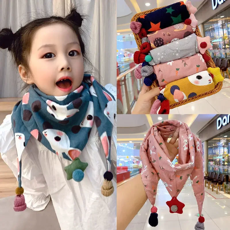 Autumn Winter Warm Triangle Baby Scarf Outdoor Windproof Cotton Neckerchief Kids Mouth Towel Cute Boys Girls Children\'s Scarf