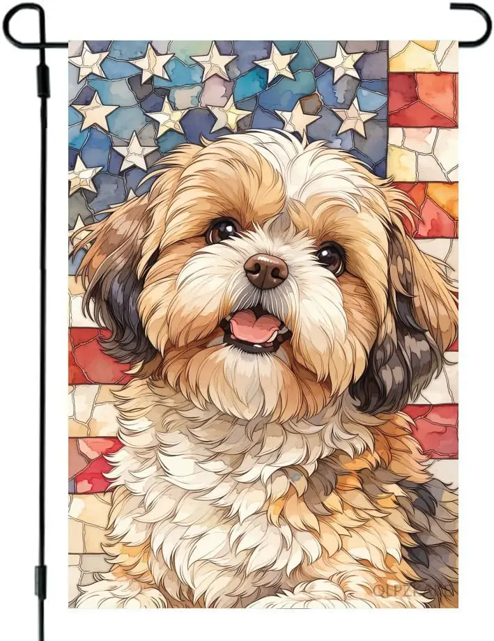 Patriotic 4th of July Shih Tzu Garden Flag Memorial Day Yard Flag Summer Outdoor Decorations 12x18 Inch Use Linen Material yyi