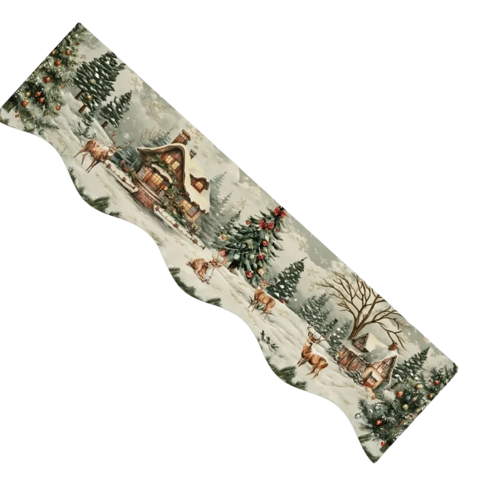 Santa Claus Christmas Fireplace Mantel Scarf Snowman Snow Landscape Fireplace Shelf Cover Decorative Home Decor Mantel Topper