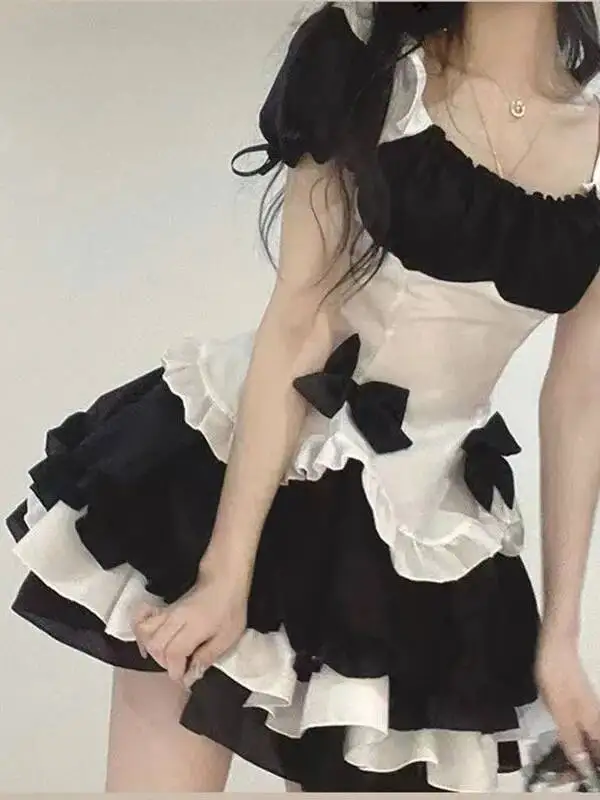 Bonito macio menina lolita empregada roupa diária plus size rendas-up empregada anime traje vestido de palco elegante doce moda feminina topos mp6s