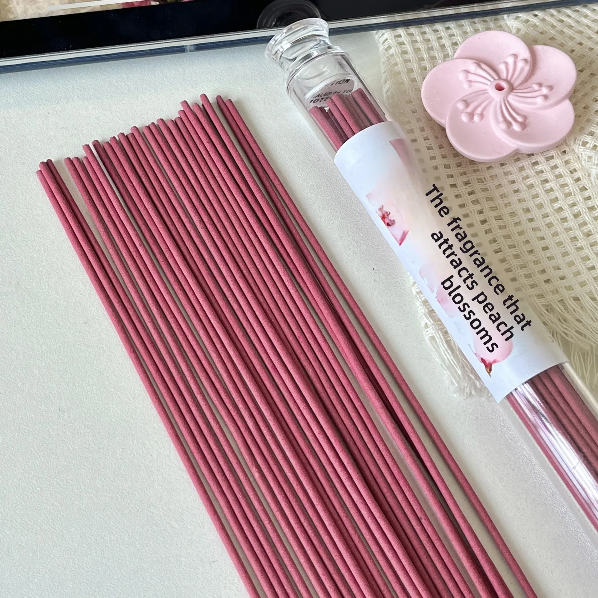Peach blossom fragrance leads  incense for good luck indoors, 4 tubes about 100 pieces, lotus incense inserts are sent.